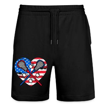 Lacrosse USA Flagge - Stanley/Stella Unisex Bio Joggingshorts Trainer  - Schwarz - Vorne - Nik (191cm) & Marisol (170cm)