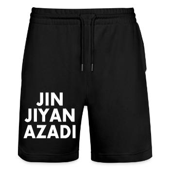 jin jiyan azadi - Stanley/Stella Unisex Bio Joggingshorts Trainer  - Schwarz - Vorne - Nik (191cm) & Marisol (170cm)