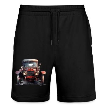 Vintage cars are a symbol of style - Stanley/Stella Trainer Unisex Organic Jogging Shorts - black - Front - Nik (191cm) & Marisol (170cm)
