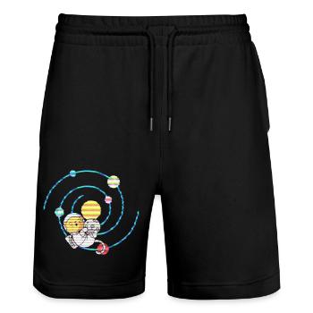 Space cat in Earth orbit - Stanley/Stella Trainer Unisex Organic Jogging Shorts - black - Front - Nik (191cm) & Marisol (170cm)