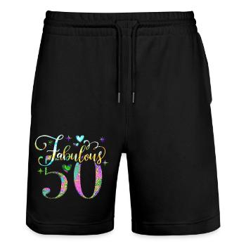 50th Birthday vintage retro Born in 1973 Birthday - Stanley/Stella Trainer Unisex Organic Jogging Shorts - black - Front - Nik (191cm) & Marisol (170cm)