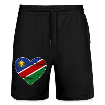 Cœur de drapeau de Namibie utilisé - Short de jogging bio TRAINER Stanley/Stella unisexe - noir - Devant - Nik (191cm) & Marisol (170cm)