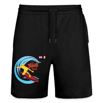 2024 Surf Tahiti surfeur - Short de jogging bio TRAINER Stanley/Stella unisexe - noir - Devant - Nik (191cm) & Marisol (170cm)