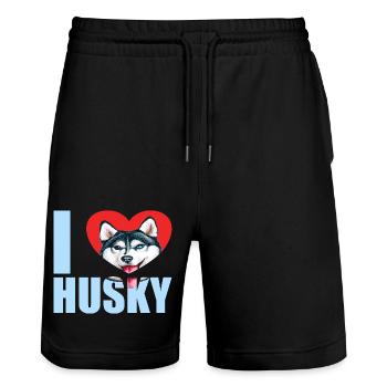 Husky Glitzer Hundehalter Hundehaare - Stanley/Stella Unisex Bio Joggingshorts Trainer  - Schwarz - Vorne - Nik (191cm) & Marisol (170cm)