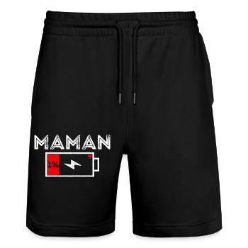 Maman fatiguée batterie faible humour mère cadeau - Short de jogging bio TRAINER Stanley/Stella unisexe - noir - Devant - Nik (191cm) & Marisol (170cm)