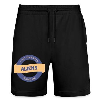 Perdu sur Terre, des extraterrestres m’ont retrouvé - Short de jogging bio TRAINER Stanley/Stella unisexe - noir - Devant - Nik (191cm) & Marisol (170cm)