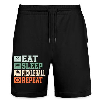 Eat Sleep Pickleball Repeat Paddle Racket Player - Stanley/Stella Unisex Bio Joggingshorts Trainer  - Schwarz - Vorne - Nik (191cm) & Marisol (170cm)