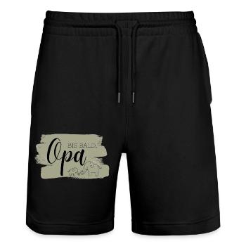 Bis bald, Opa Aufdruck, Elefanten, Olivgrün - Stanley/Stella Unisex Bio Joggingshorts Trainer  - Schwarz - Vorne - Nik (191cm) & Marisol (170cm)