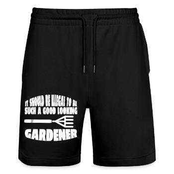 Jardinier amateur, jardinier, jardinage, jardinage, jardinage - Short de jogging bio TRAINER Stanley/Stella unisexe - noir - Devant - Nik (191cm) & Marisol (170cm)