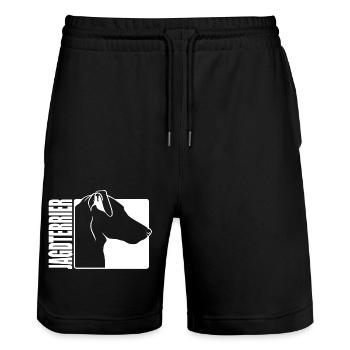 Deutscher Jagdterrier Profil Hunde Hund Wilsigns - Stanley/Stella Unisex Bio Joggingshorts Trainer  - Schwarz - Vorne - Nik (191cm) & Marisol (170cm)