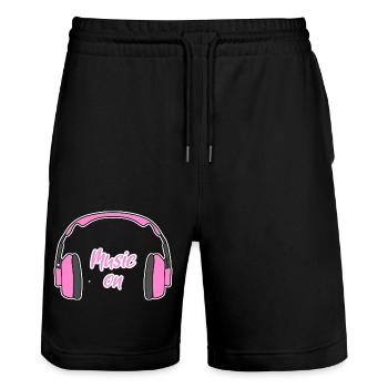 Music on Frauen DJ Kopfhörer pink - Stanley/Stella Unisex Bio Joggingshorts Trainer  - Schwarz - Vorne - Nik (191cm) & Marisol (170cm)