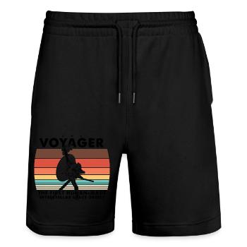 Voyager 1977 Retro Space Probe Mission - Stanley/Stella Trainer Unisex Organic Jogging Shorts - black - Front - Nik (191cm) & Marisol (170cm)