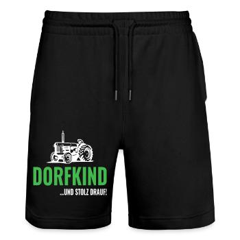 Dorfkind und stolz drauf lustige Sprüche - Stanley/Stella Unisex Bio Joggingshorts Trainer  - Schwarz - Vorne - Nik (191cm) & Marisol (170cm)