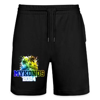 Mykonos 2024 Holiday Palm Trees Multicolored - Stanley/Stella Trainer Unisex Organic Jogging Shorts - black - Front - Nik (191cm) & Marisol (170cm)