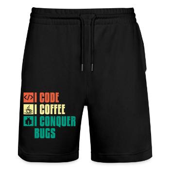 Kaffee-Codierung Programmierer Programmierer Entwickler Nerd Coff - Stanley/Stella Unisex Bio Joggingshorts Trainer  - Schwarz - Vorne - Nik (191cm) & Marisol (170cm)
