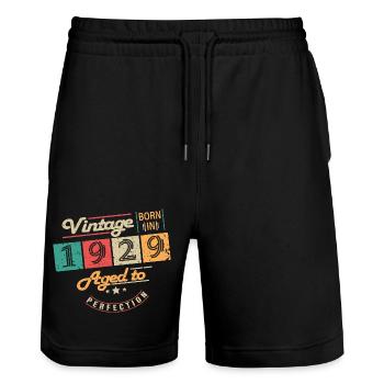 Original 1929 Vintage - 1929 Birthday Gift - Stanley/Stella Trainer Unisex Organic Jogging Shorts - black - Front - Nik (191cm) & Marisol (170cm)
