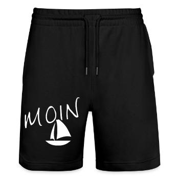 Moin with sailing ship - Stanley/Stella Trainer Unisex Organic Jogging Shorts - black - Front - Nik (191cm) & Marisol (170cm)