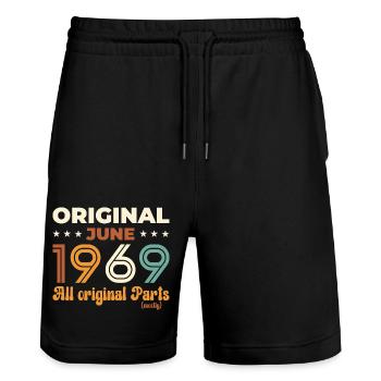 Original June 1969 Vintage 1969 Birthday 1969 - Stanley/Stella Trainer Unisex Organic Jogging Shorts - black - Front - Nik (191cm) & Marisol (170cm)