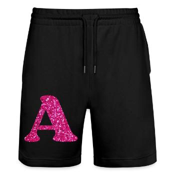 Letter A Pink Glitter - Stanley/Stella Trainer Unisex Organic Jogging Shorts - black - Front - Nik (191cm) & Marisol (170cm)