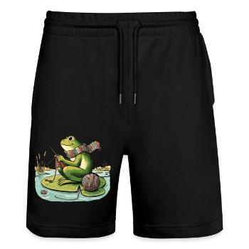 Knitting Frog - Stanley/Stella Trainer Unisex Organic Jogging Shorts - black - Front - Nik (191cm) & Marisol (170cm)