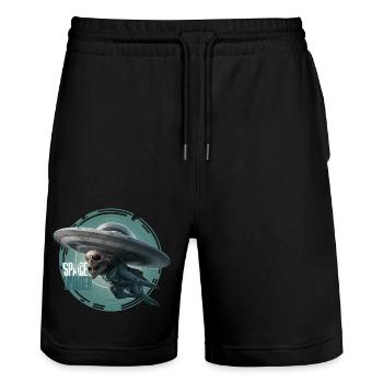 AUSSERIRDISCHES UFO, SPACE INVANDER - Stanley/Stella Unisex Bio Joggingshorts Trainer  - Schwarz - Vorne - Nik (191cm) & Marisol (170cm)