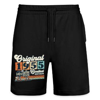 70. Geburtstag 70 Jahre Jahrgang 1955 Mann Frau - Stanley/Stella Unisex Bio Joggingshorts Trainer  - Schwarz - Vorne - Nik (191cm) & Marisol (170cm)