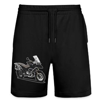 Voyage Enduro // Illustration // Moto - Short de jogging bio TRAINER Stanley/Stella unisexe - noir - Devant - Nik (191cm) & Marisol (170cm)