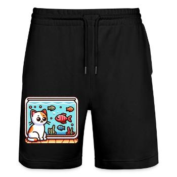 Cute Kitty looking at Fish in Aquarium - Stanley/Stella Trainer Unisex Organic Jogging Shorts - black - Front - Nik (191cm) & Marisol (170cm)
