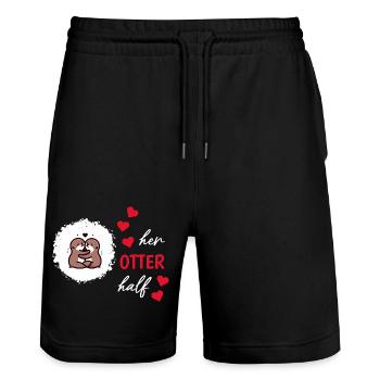 Loutre demi-amour cadeau - Short de jogging bio TRAINER Stanley/Stella unisexe - noir - Devant - Nik (191cm) & Marisol (170cm)