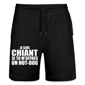Man Who Loves It: Hot Dog. Funny Design Humor - Stanley/Stella Trainer Unisex Organic Jogging Shorts - black - Front - Nik (191cm) & Marisol (170cm)