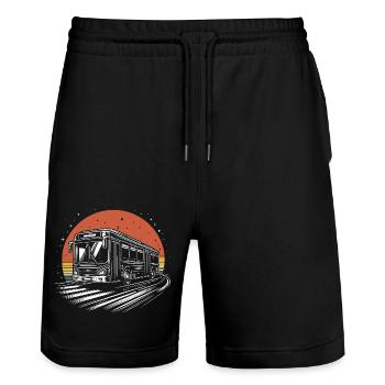 Retro Bus Schule Bus Fahrer Fahren Busman Fahrer - Stanley/Stella Unisex Bio Joggingshorts Trainer  - Schwarz - Vorne - Nik (191cm) & Marisol (170cm)