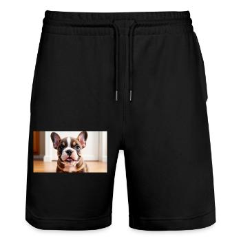 French Bulldog Welpe verspielt mit schönen Augen - Stanley/Stella Unisex Bio Joggingshorts Trainer  - Schwarz - Vorne - Nik (191cm) & Marisol (170cm)