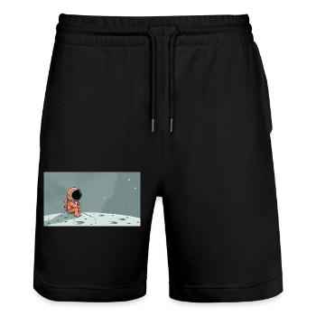 Eine skurrile digitale Illustration eines cartoon - Stanley/Stella Unisex Bio Joggingshorts Trainer  - Schwarz - Vorne - Nik (191cm) & Marisol (170cm)