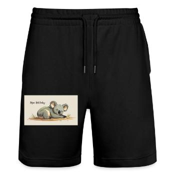cute sleeping koala with funny saying - Stanley/Stella Trainer Unisex Organic Jogging Shorts - black - Front - Nik (191cm) & Marisol (170cm)