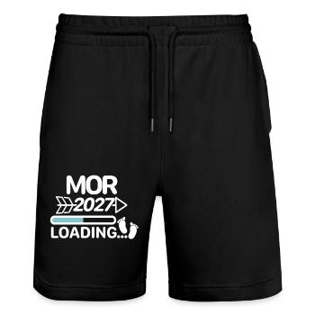 Mor 2027 Danish Pregnancy Announcement - Stanley/Stella Trainer Unisex Organic Jogging Shorts - black - Front - Nik (191cm) & Marisol (170cm)