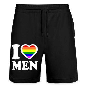 I love men - Short de jogging bio TRAINER Stanley/Stella unisexe - noir - Devant - Nik (191cm) & Marisol (170cm)