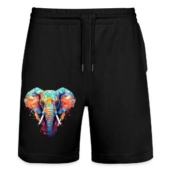 Origami coloré éléphant | Amoureux des éléphants - Short de jogging bio TRAINER Stanley/Stella unisexe - noir - Devant - Nik (191cm) & Marisol (170cm)