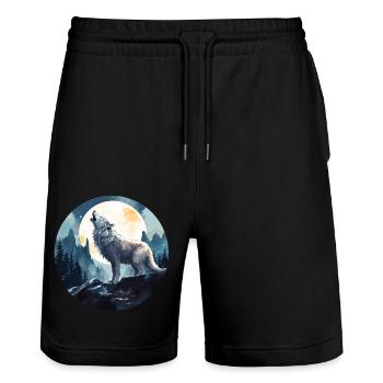 Ein Wolf, der unter dem Vollmond heult - Stanley/Stella Unisex Bio Joggingshorts Trainer  - Schwarz - Vorne - Nik (191cm) & Marisol (170cm)