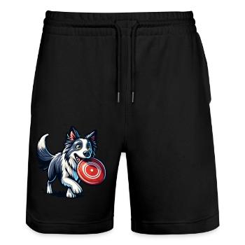 Un border collie joue joyeusement avec un frisbee - Short de jogging bio TRAINER Stanley/Stella unisexe - noir - Devant - Nik (191cm) & Marisol (170cm)