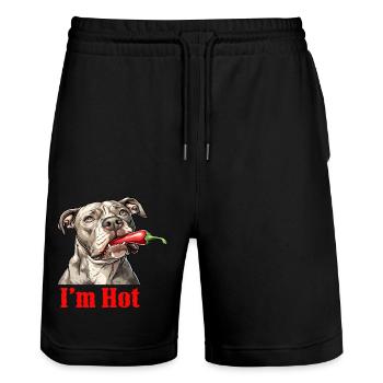 Ein Pitbull mit einer scharfen Paprika im Maul - Stanley/Stella Unisex Bio Joggingshorts Trainer  - Schwarz - Vorne - Nik (191cm) & Marisol (170cm)