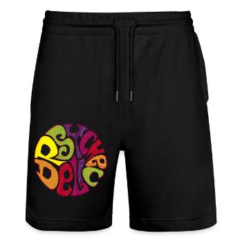 psychedelic psychedelic colorful Sixties 60s 60s - Stanley/Stella Trainer Unisex Organic Jogging Shorts - black - Front - Nik (191cm) & Marisol (170cm)