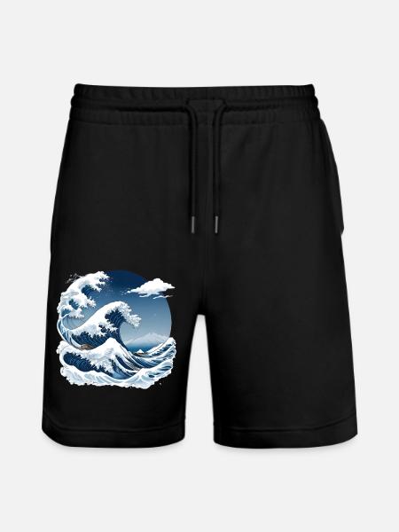 Great Wave of Kanagawa - Stanley/Stella Trainer Unisex Organic Jogging Shorts - black