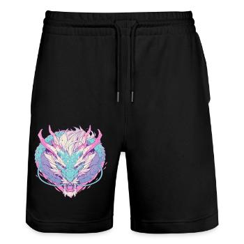 Dragon head in pop art style pastel colors - Stanley/Stella Trainer Unisex Organic Jogging Shorts - black - Front - Nik (191cm) & Marisol (170cm)