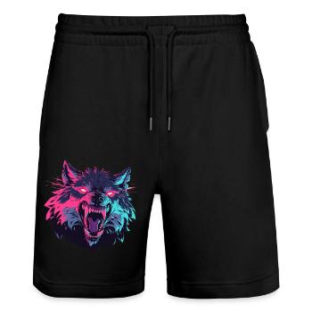 Furious wolf head in pop art style - Stanley/Stella Trainer Unisex Organic Jogging Shorts - black - Front - Nik (191cm) & Marisol (170cm)