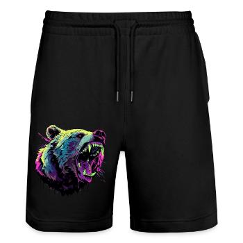 Tête d'ours furieux dans un style pop art vibrant - Short de jogging bio TRAINER Stanley/Stella unisexe - noir - Devant - Nik (191cm) & Marisol (170cm)