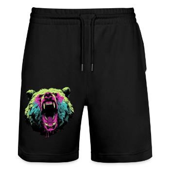 Furious bear in pop art style - Stanley/Stella Trainer Unisex Organic Jogging Shorts - black - Front - Nik (191cm) & Marisol (170cm)