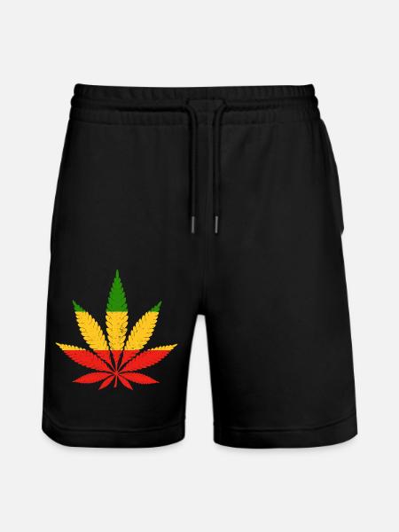 Rood Goud Groene Rasta Kleuren Cannabis Blad - Stanley/Stella uniseks bio-joggingshorts Mover  - zwart