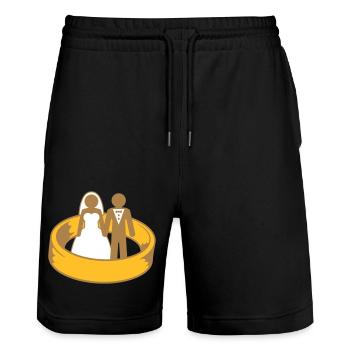 ehering married couple dress team around circle marry rin - Stanley/Stella Trainer Unisex Organic Jogging Shorts - black - Front - Nik (191cm) & Marisol (170cm)