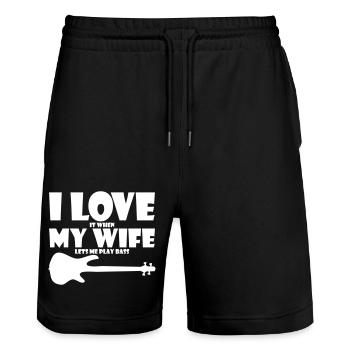Bass Player gift I LOVE MY WIFE LETS ME PLAY BASS - Stanley/Stella Unisex Bio Joggingshorts Trainer  - Schwarz - Vorne - Nik (191cm) & Marisol (170cm)