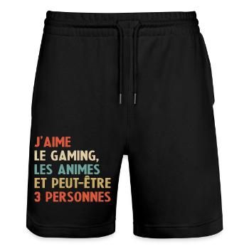Humour jeux video Gamer Geek Anime Japonais Manga - Short de jogging bio TRAINER Stanley/Stella unisexe - noir - Devant - Nik (191cm) & Marisol (170cm)
